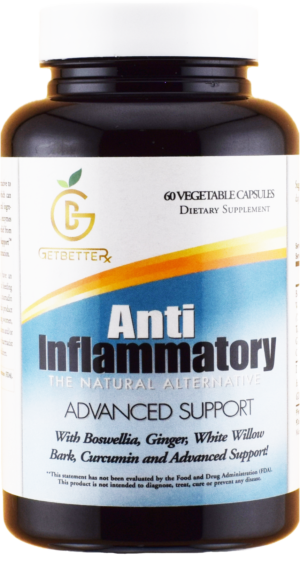 Experience natural pain relief with Get BetteRx Anti-Inflammatory. This powerful blend includes Boswellia, White Willow Bark, Turmeric, Ginger, Galangal, Hesperidin, Rutin, Prunella, Bromelain, Trypsin, and Quercetin. Our formula provides effective, safe, and natural relief from inflammation and pain without the risks of prescription drugs. Free from common allergens and artificial additives, BetteRx Anti-Inflammatory supports your health and well-being.