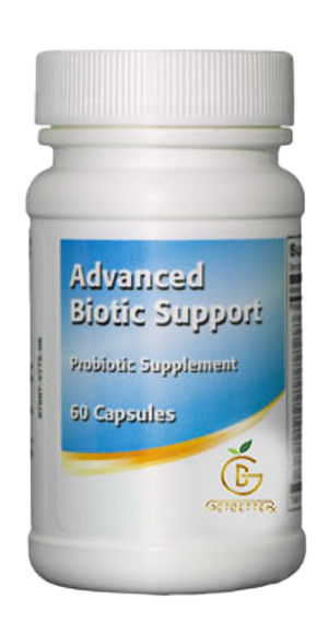 Get BetteRx Advanced Biotic Support probiotic supplement label featuring 12 certified probiotic species, 25 billion active cultures per capsule, InTactic® technology, and high potency for enhanced digestive health and immune support