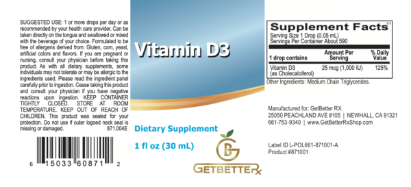 Get BetteRx Vitamin D3 Supplement - High-Absorption Liquid Vitamin D3 for Immune Support and Bone Health - Allergen-Free, Gluten-Free, Casein-Free - No Artificial Additives - Doctor Recommended - Convenient Measured Dropper for Accurate Dosing