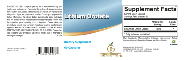 Get BetteRx Lithium Orotate - Natural mental health support supplement with 4.8 mg elemental lithium per capsule