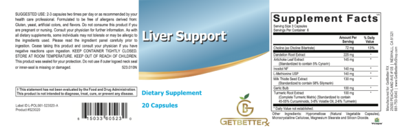 Get BetteRx Liver Support - Advanced Liver Health Supplement with Choline, Dandelion Root, Artichoke Leaf, Inositol, L-Methionine, Milk Thistle, Garlic, and Turmeric - Enhances Detoxification, Metabolic Function, and Liver Protection - Free from Common Allergens and Artificial Additives