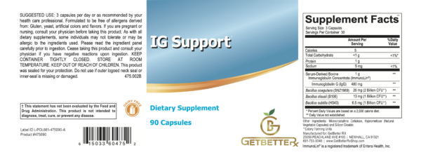 Get BetteRx IG Support label - Boost gut health and immunity with ImmunoLin and probiotics