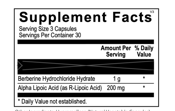 Blood Sugar Synergy Complex Supplement Facts – Clinically Formulated with Berberine HCl (1000mg) and Alpha Lipoic Acid (ALA, 200mg) | Supports Healthy Blood Sugar, Cholesterol, and Metabolic Function | Detailed Ingredients and Dosage Information