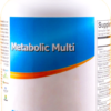 Metabolic Multi supplement bottle featuring a professionally designed label. Supports cellular energy, antioxidant protection, detoxification, and immune function. Contains key ingredients like acetyl L-carnitine, alpha lipoic acid, N-acetyl cysteine, green tea extract, and resveratrol. Gluten-free and free from artificial colors and flavors.