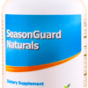 A bottle of SeasonGuard Naturals™, a natural supplement for seasonal immune support, sits on a clean, bright background. The label highlights key ingredients like quercetin, stinging nettles, bromelain, NAC, and vitamin C. The product promises enhanced respiratory health, balanced immune response, and clearer nasal passages, especially during peak allergy seasons. The minimalist design emphasizes natural wellness and ease of use for individuals sensitive to seasonal changes.