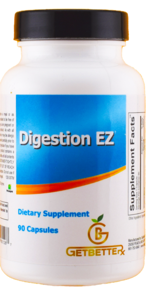 Bottle of Digestion EZ – a plant-based digestive enzyme supplement designed to support nutrient absorption, reduce bloating, and promote gut health.